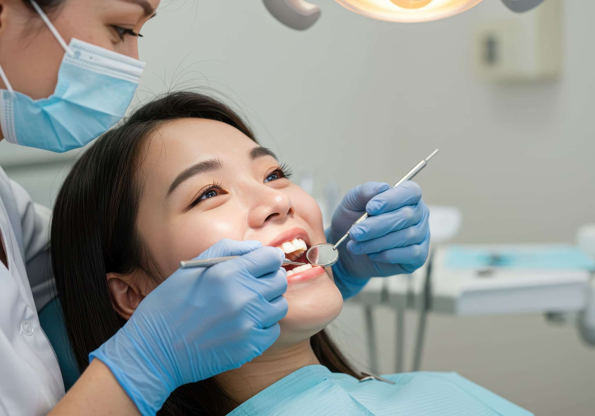 親知らずの治療を受ける女性