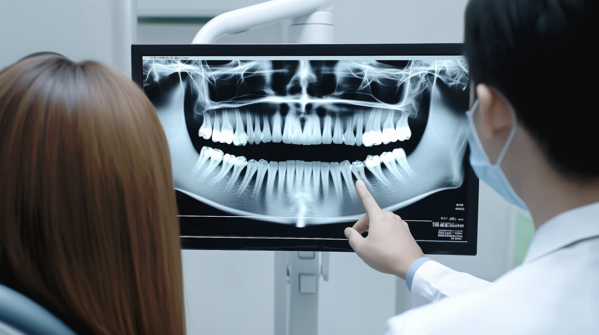 虫歯について説明を受ける様子