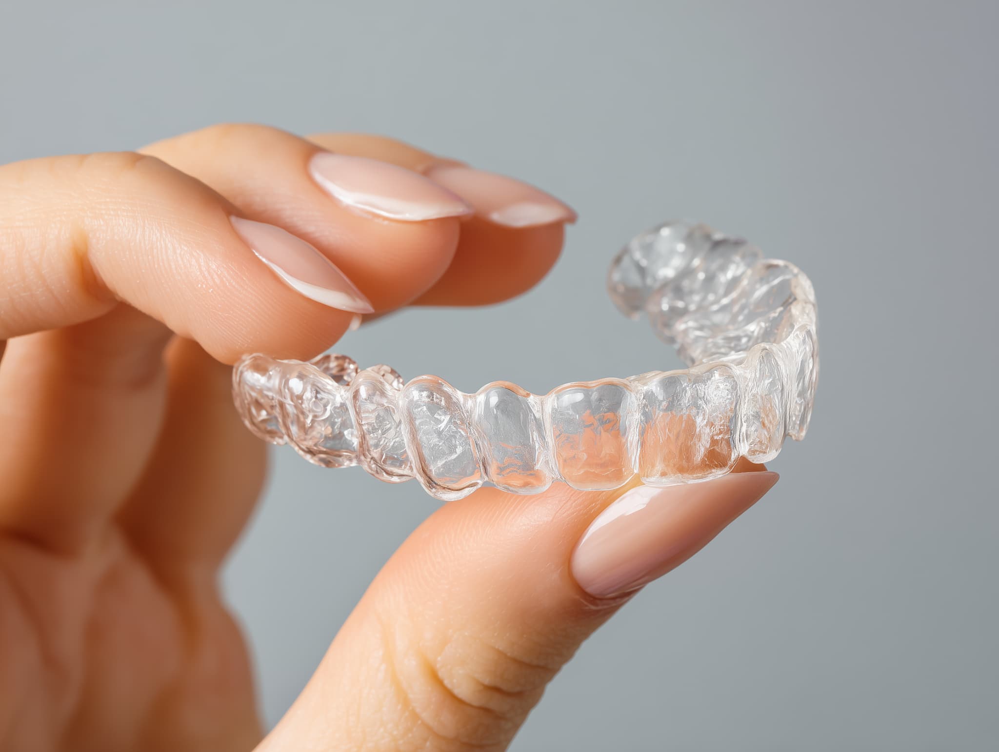 マウスピースを持った女性の手