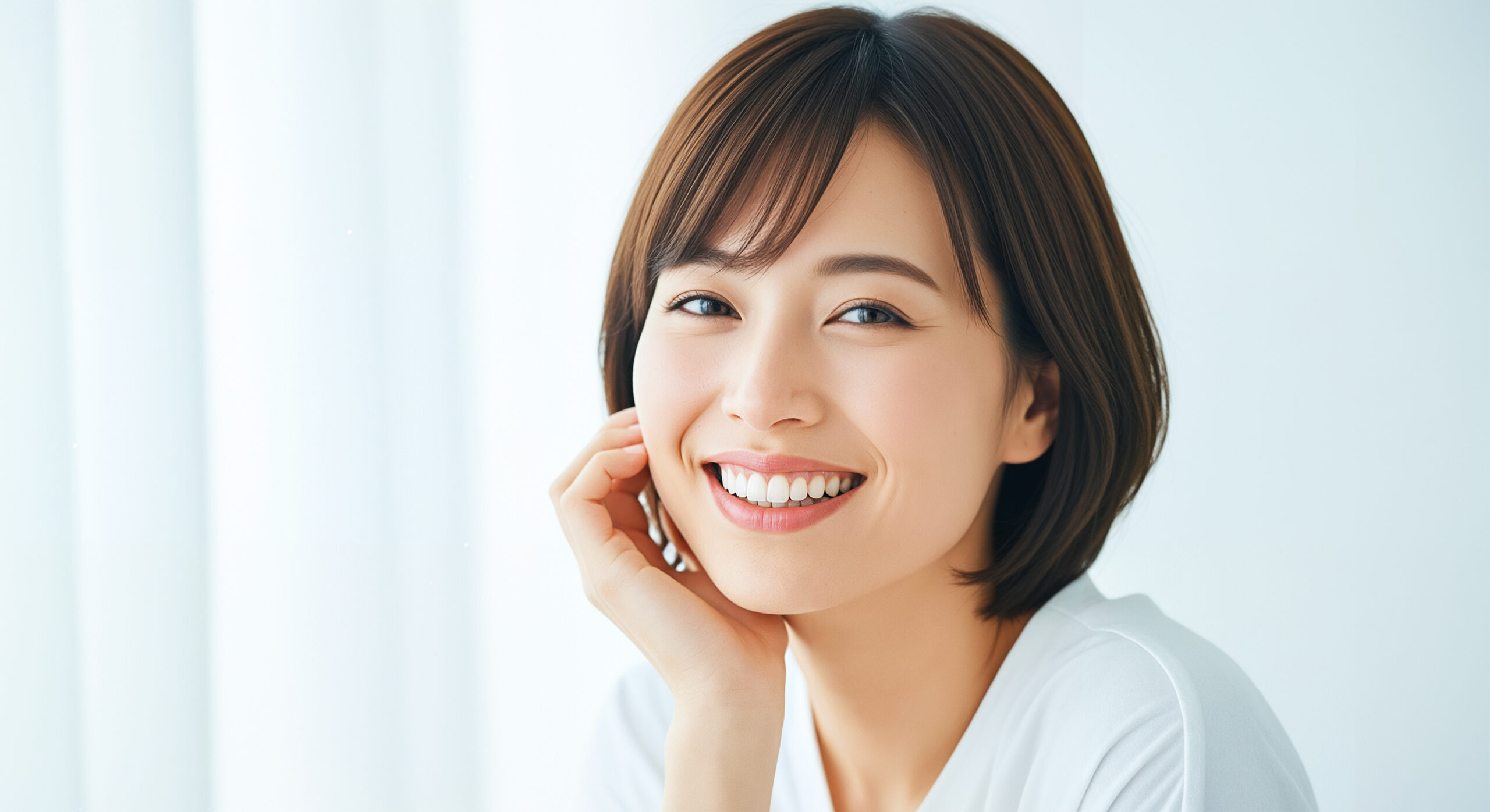 抜歯して矯正治療をした笑顔の女性